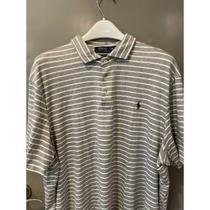 Ralph Lauren Mens XXL Grey White Striped Pima Soft Touch Polo Shirt